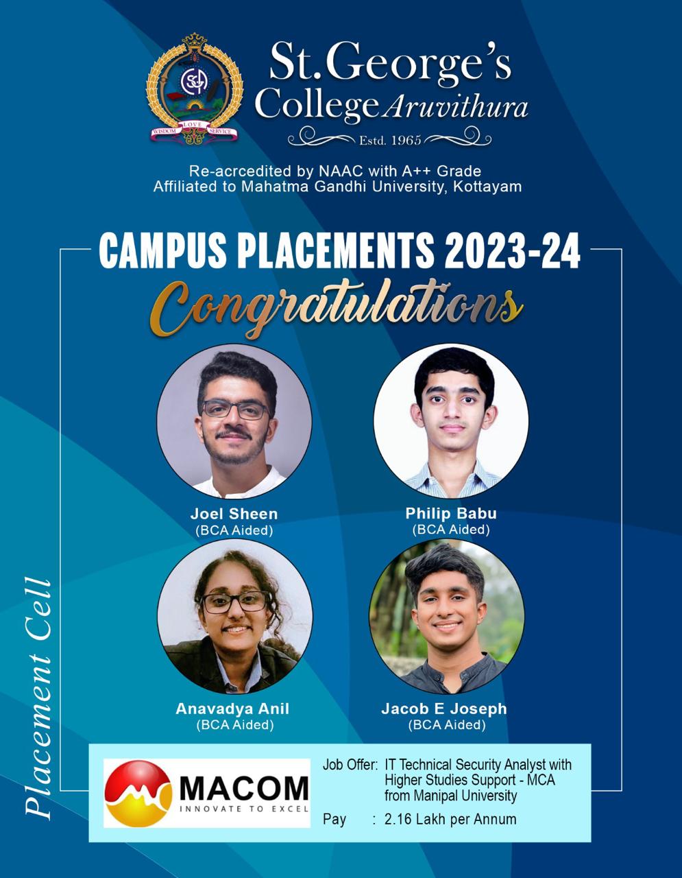 Placements 2023-24: MACOM | St George's College, Aruvithura